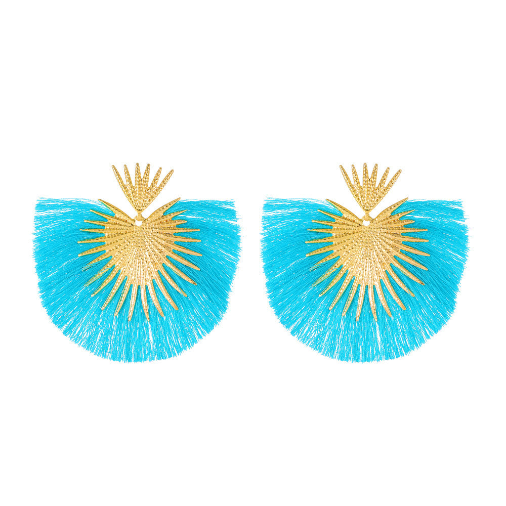 Simplified Fan-shaped Exaggerated Tassel Geometric Ear Nail Earrings