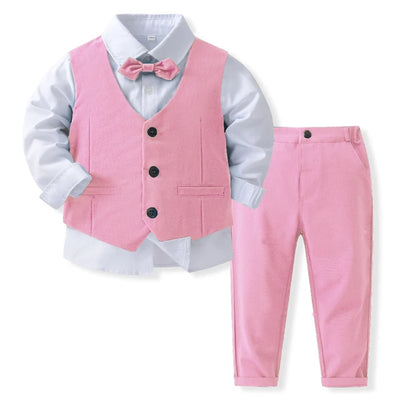 Gentleman Outfits Birthday Costume for Boy Children Spring Autumn Boutique Clothing Set Solid Vest Suit Kids Cotton Formal Wears