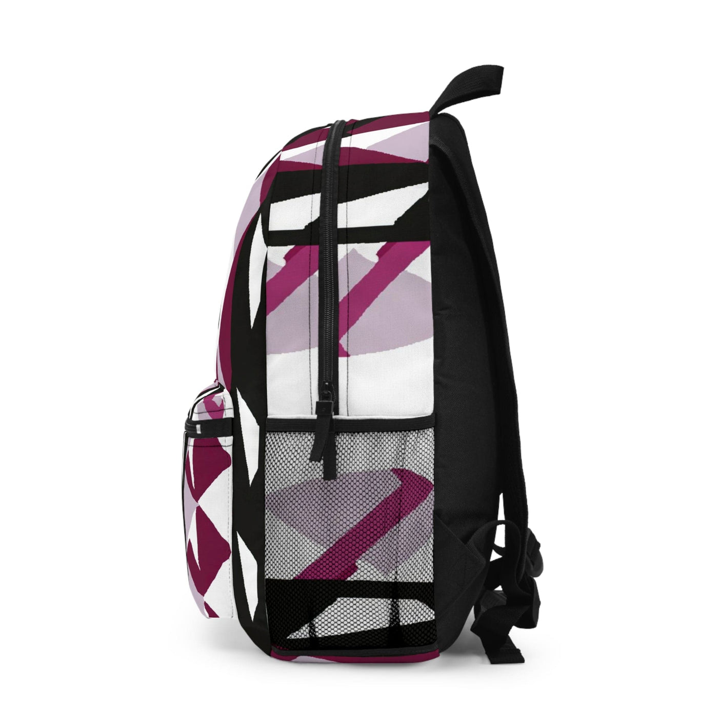 Backpack - Large Water-resistant Bag, Mauve Pink And Black Geometric