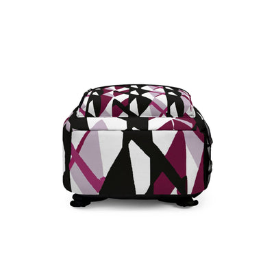 Backpack - Large Water-resistant Bag, Mauve Pink And Black Geometric