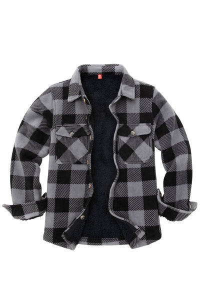 Boys Sherpa Lined Buffalo Plaid Fleece Button Down Shirt Jacket-Kids