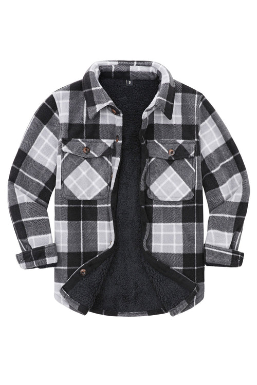 Boys Sherpa Lined Buffalo Plaid Fleece Button Down Shirt Jacket-Kids