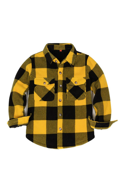 Boys Sherpa Lined Buffalo Plaid Fleece Button Down Shirt Jacket-Kids