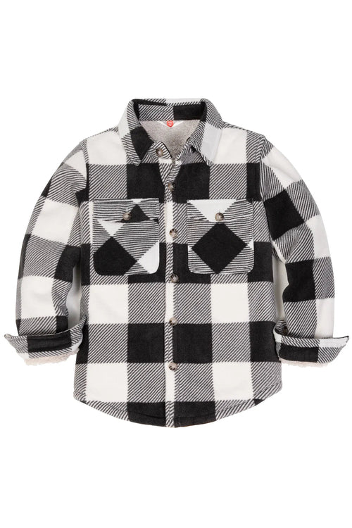 Boys Sherpa Lined Buffalo Plaid Fleece Button Down Shirt Jacket-Kids