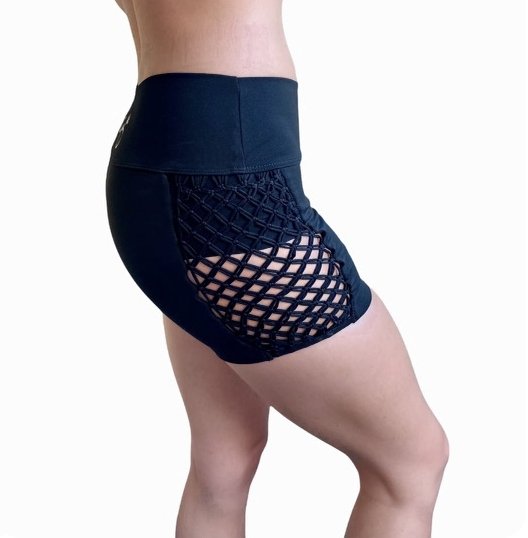 Black & Black Macramé Athletic Shorts