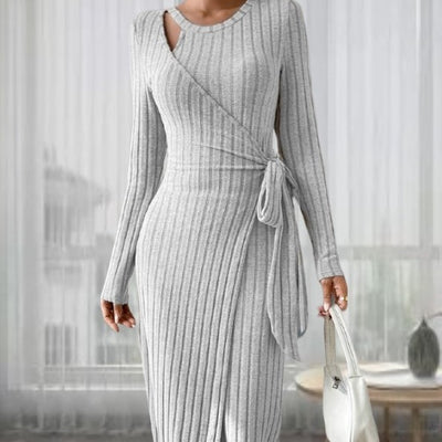 Women's Striped Fashion Round Neck Long Sleeve Narrow Bow Dress