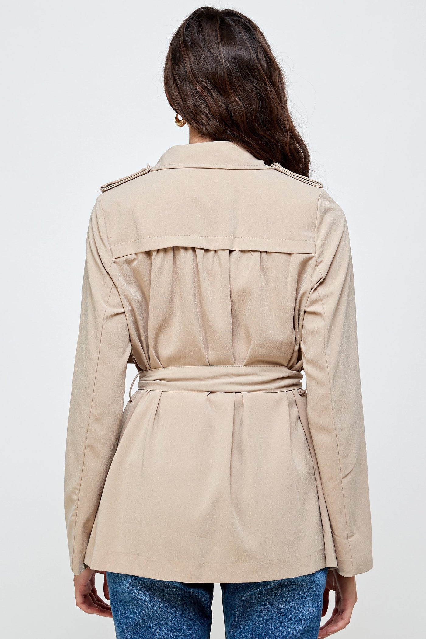 Draped Collar Trench Coat Jacket Top