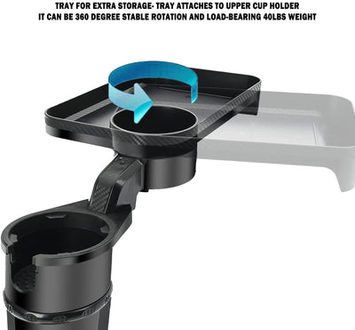 Multifunctional Car Cup Holder with Attachable Tray 360° Swivel