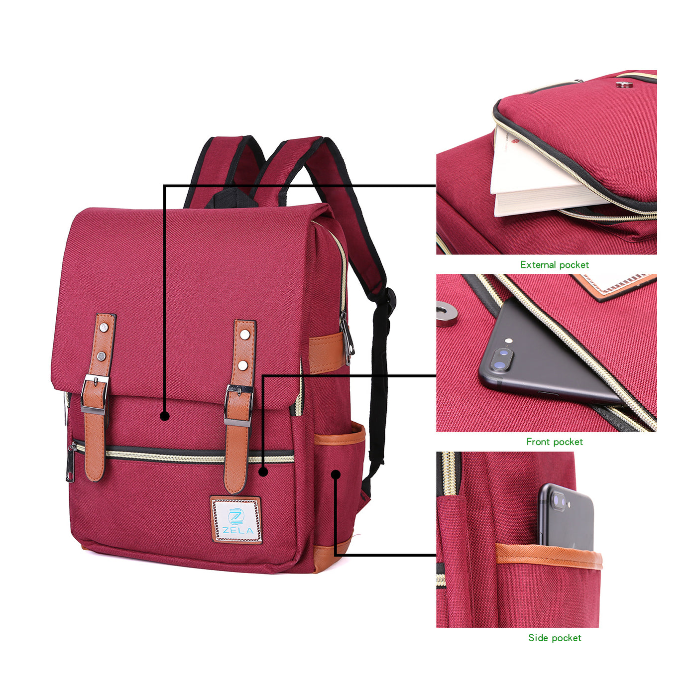 Slim Backpack,College,School &Business Fits 15-inch Laptop-Wine Red