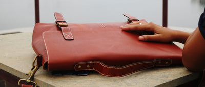 Handmade Orange Handle  Leather Laptop Bag.