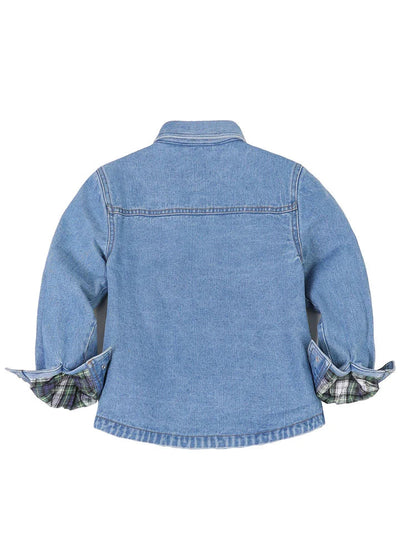 FlannelGo Kids Flannel Lined Jean Shacket,Denim Shirt Jac,Unisex