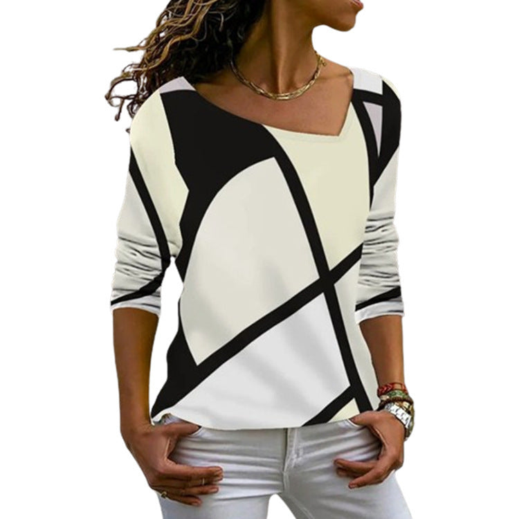 Women's Clothing New Casual Multicolor Shirt Diagonal Collar Long Sleeve Top