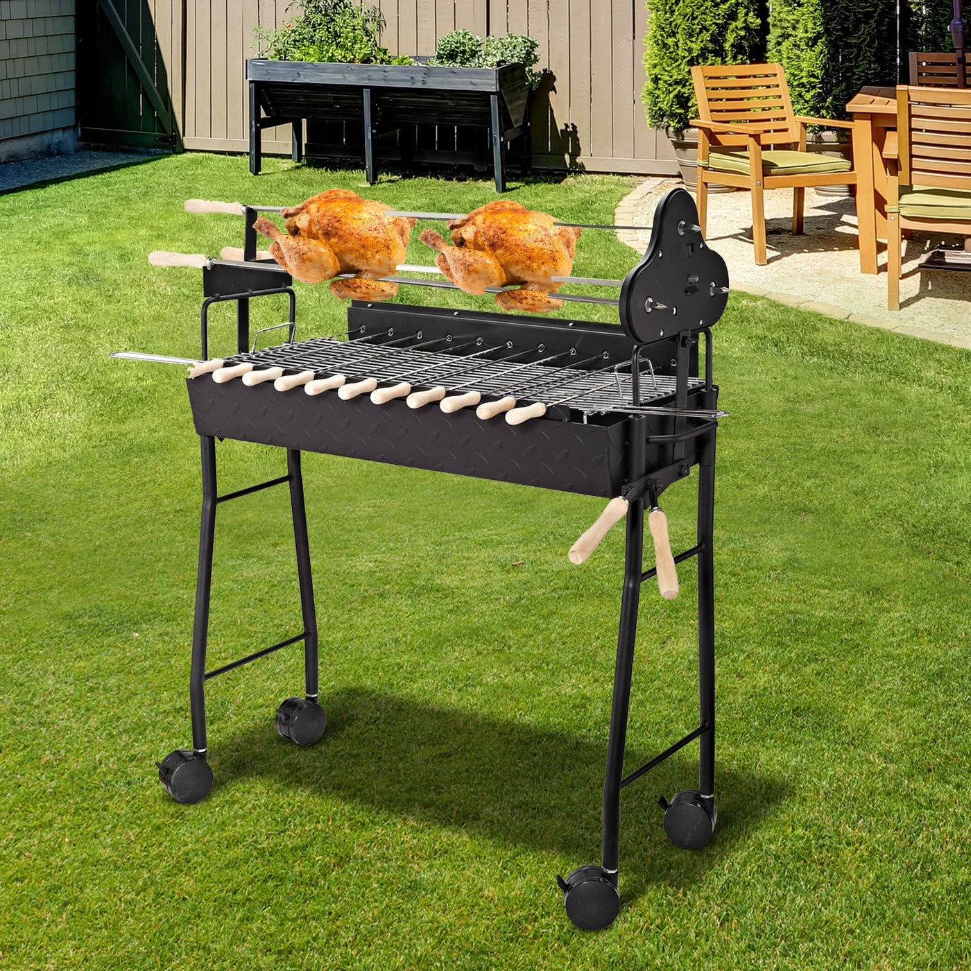 Outsunny Charcoal Trolley BBQ Garden Outdoor Barbecue Cooking Grill