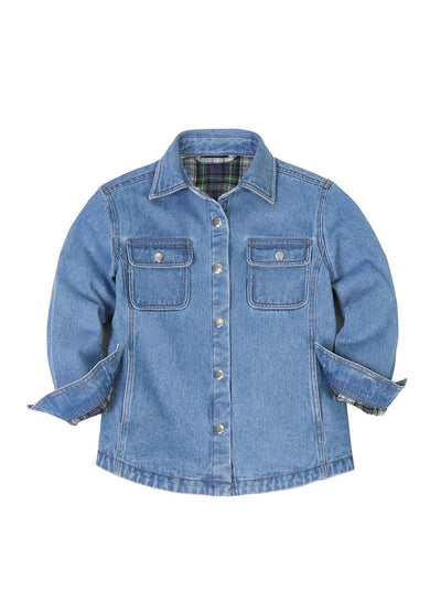 FlannelGo Kids Flannel Lined Jean Shacket,Denim Shirt Jac,Unisex