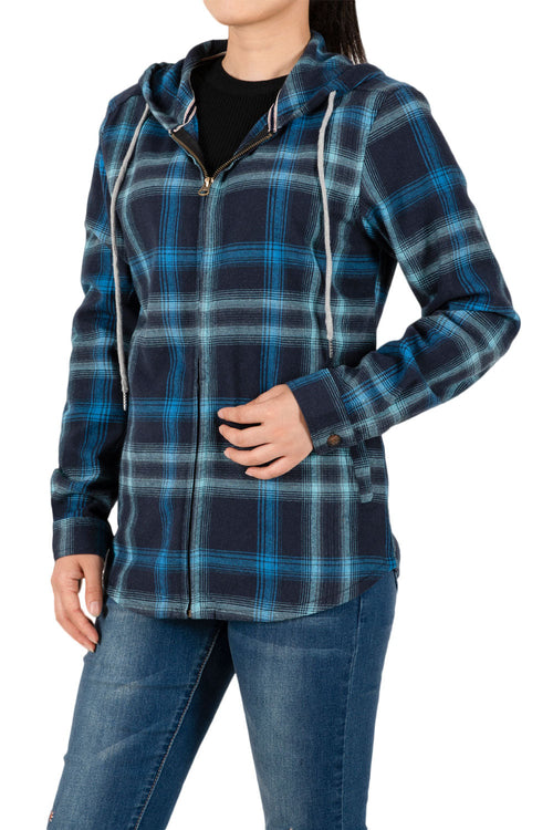 Women's Hooded Plaid Brushed Flannel Shirt,Full Zip Flannel Hoodie