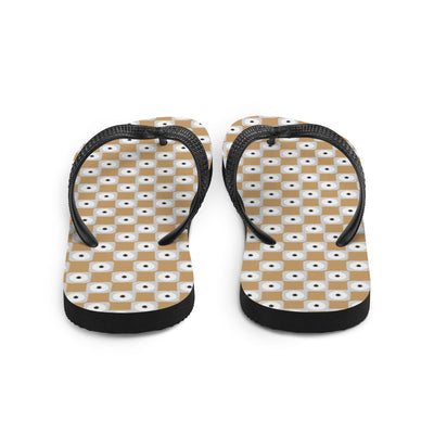 Beige and White Chequered Design. Flip-Flops