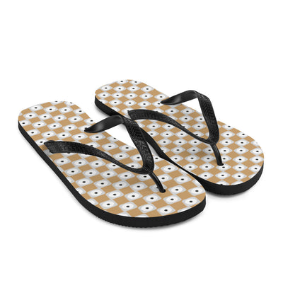 Beige and White Chequered Design. Flip-Flops