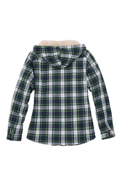 Women's Sherpa-Lined Flannel Jacket Full Zip Up Hooded Plaid Shirt