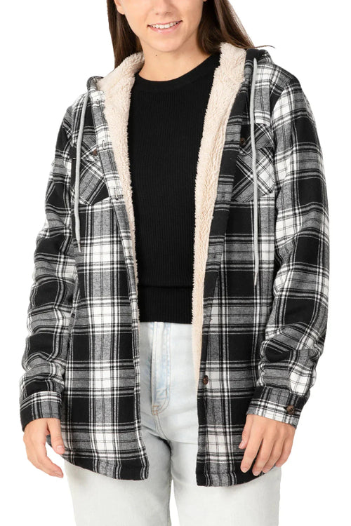 Women's Matching Family Black White Flannel Jacket with Hood