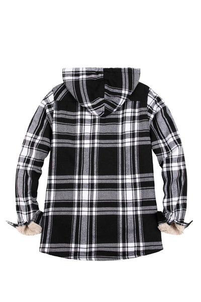 Women's Sherpa-Lined Flannel Jacket Full Zip Up Hooded Plaid Shirt