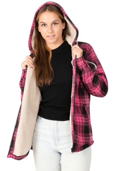 Women's Matching Family Zip Up Pink Plaid Flannel Hoodie