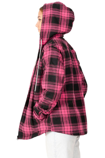 Women's Matching Family Zip Up Pink Plaid Flannel Hoodie