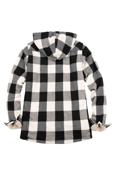 Women's Sherpa-Lined Flannel Jacket Full Zip Up Hooded Plaid Shirt