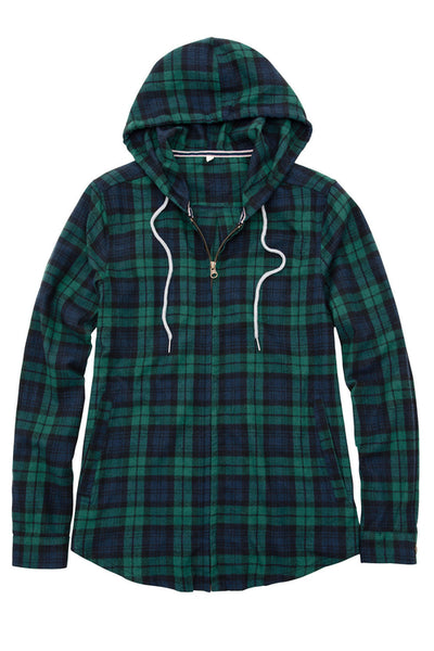 Women's Hooded Plaid Brushed Flannel Shirt,Full Zip Flannel Hoodie