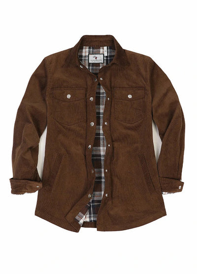 Women's Boyfriend Fit Flannel-Lined Long-Sleeve Corduroy Shirt Jacket