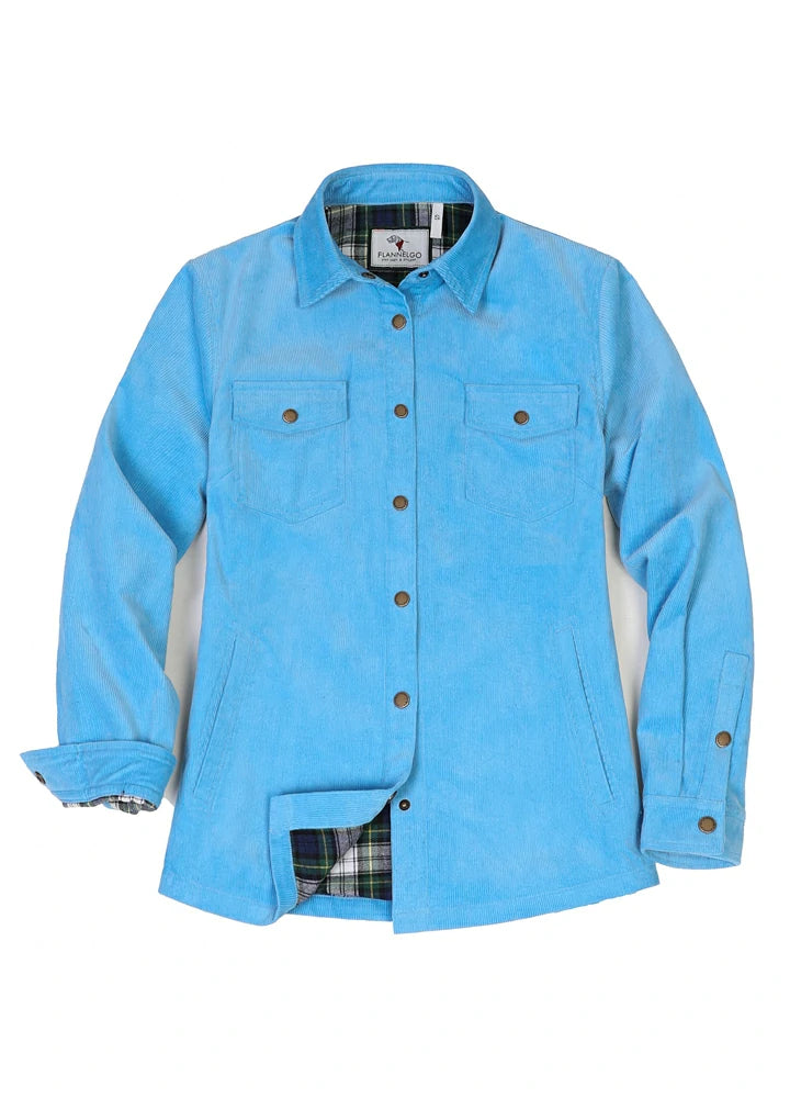 Women's Boyfriend Fit Flannel-Lined Long-Sleeve Corduroy Shirt Jacket