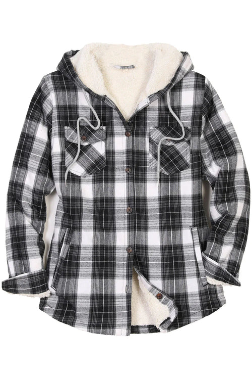 Women's Matching Family Black White Flannel Jacket with Hood