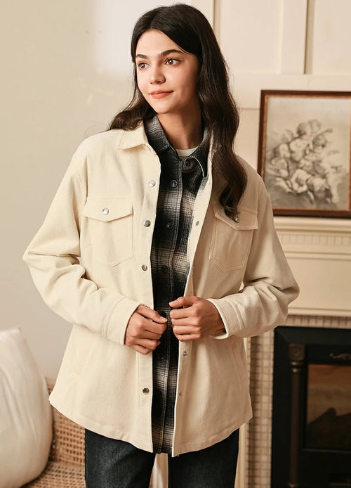 Women's Boyfriend Fit Flannel-Lined Long-Sleeve Corduroy Shirt Jacket