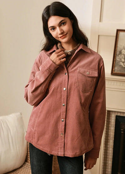 Women's Boyfriend Fit Flannel-Lined Long-Sleeve Corduroy Shirt Jacket